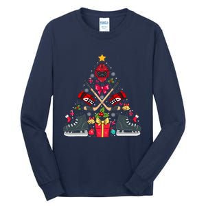 Ice Hockey Xmas Tree Decorations Santa Hockey Christmas Tall Long Sleeve T-Shirt