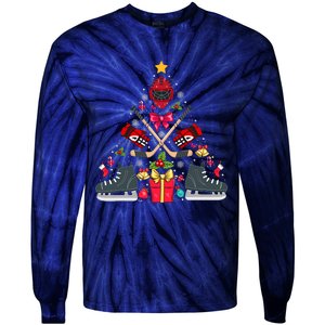 Ice Hockey Xmas Tree Decorations Santa Hockey Christmas Tie-Dye Long Sleeve Shirt