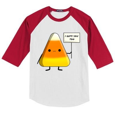 I Hate You Too Funny Halloween Candy Corn Kids Colorblock Raglan Jersey