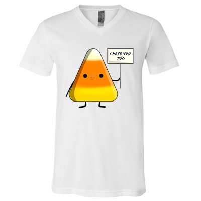 I Hate You Too Funny Halloween Candy Corn V-Neck T-Shirt