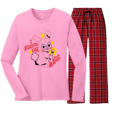 I Heard You Like Magic Pink Rabbit Women's Long Sleeve Flannel Pajama Set 