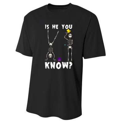 Is He You Know Skeleton Funny Performance Sprint T-Shirt