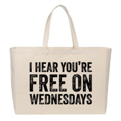 I Hear You’Re Free On Wednesdays Funny Biden Saying Cotton Canvas Jumbo Tote