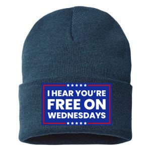 I Hear You’Re Free On Wednesdays Funny Biden Saying Sustainable Knit Beanie