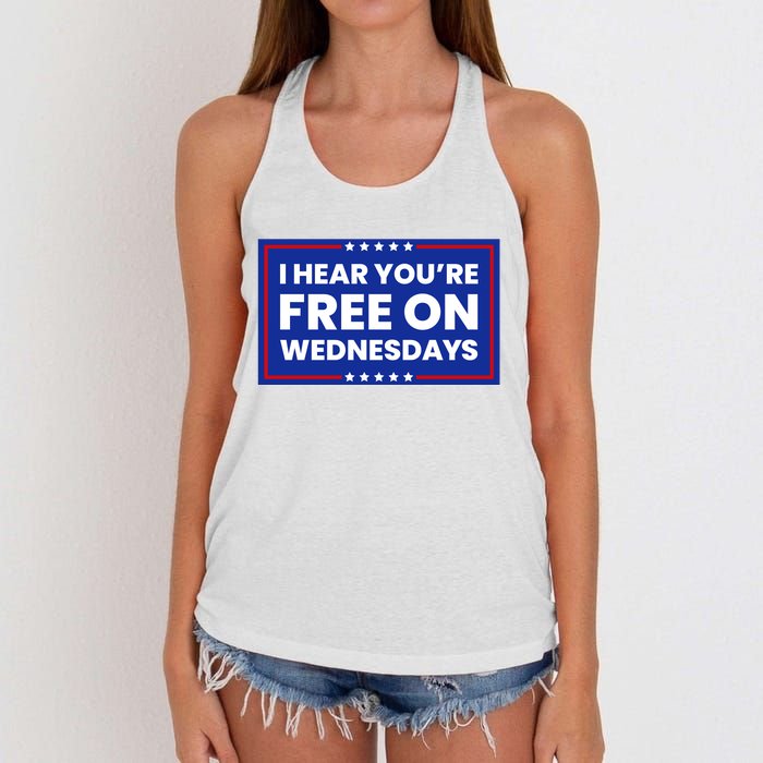 I Hear You’Re Free On Wednesdays Funny Biden Saying Women's Knotted Racerback Tank