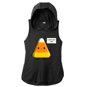 I Hate You Too Funny Halloween Candy Corn Ladies PosiCharge Tri-Blend Wicking Draft Hoodie Tank