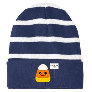 I Hate You Too Funny Halloween Candy Corn Striped Beanie with Solid Band