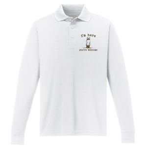 IM Here You Are Welcome Retro Performance Long Sleeve Polo