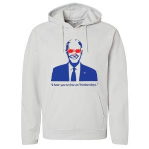 I Hear YouRe Free On Wednesdays Funny Anti Trump Performance Fleece Hoodie