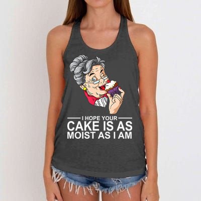 I Hope Your Cake Is As Moist As I Am Funny Women's Knotted Racerback Tank