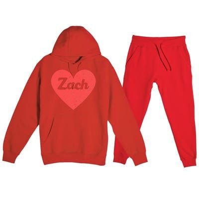 I Heart Zach First Names And Hearts I Love Zach Premium Hooded Sweatsuit Set