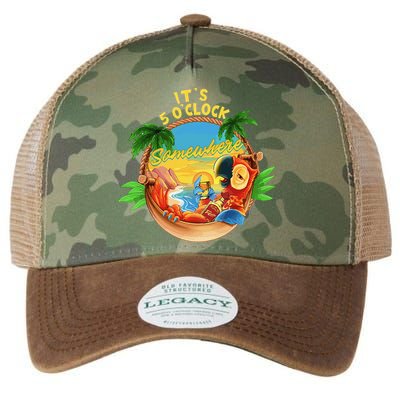 It Is 5 O'clock Somewhere Parrot Drinking Summer Vacation Legacy Tie Dye Trucker Hat