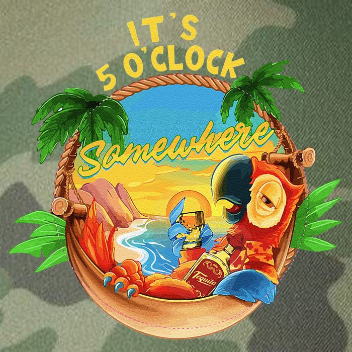 It Is 5 O'clock Somewhere Parrot Drinking Summer Vacation Legacy Tie Dye Trucker Hat