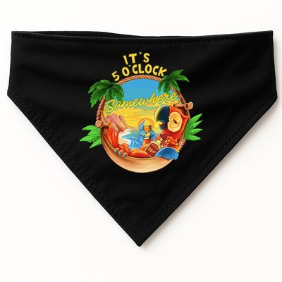 It Is 5 O'clock Somewhere Parrot Drinking Summer Vacation USA-Made Doggie Bandana