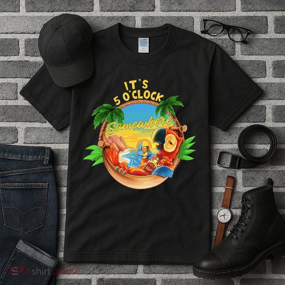 It Is 5 O'clock Somewhere Parrot Drinking Summer Vacation Tall T-Shirt
