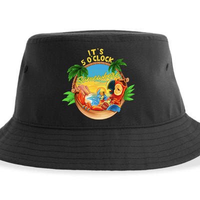 It Is 5 O'clock Somewhere Parrot Drinking Summer Vacation Sustainable Bucket Hat