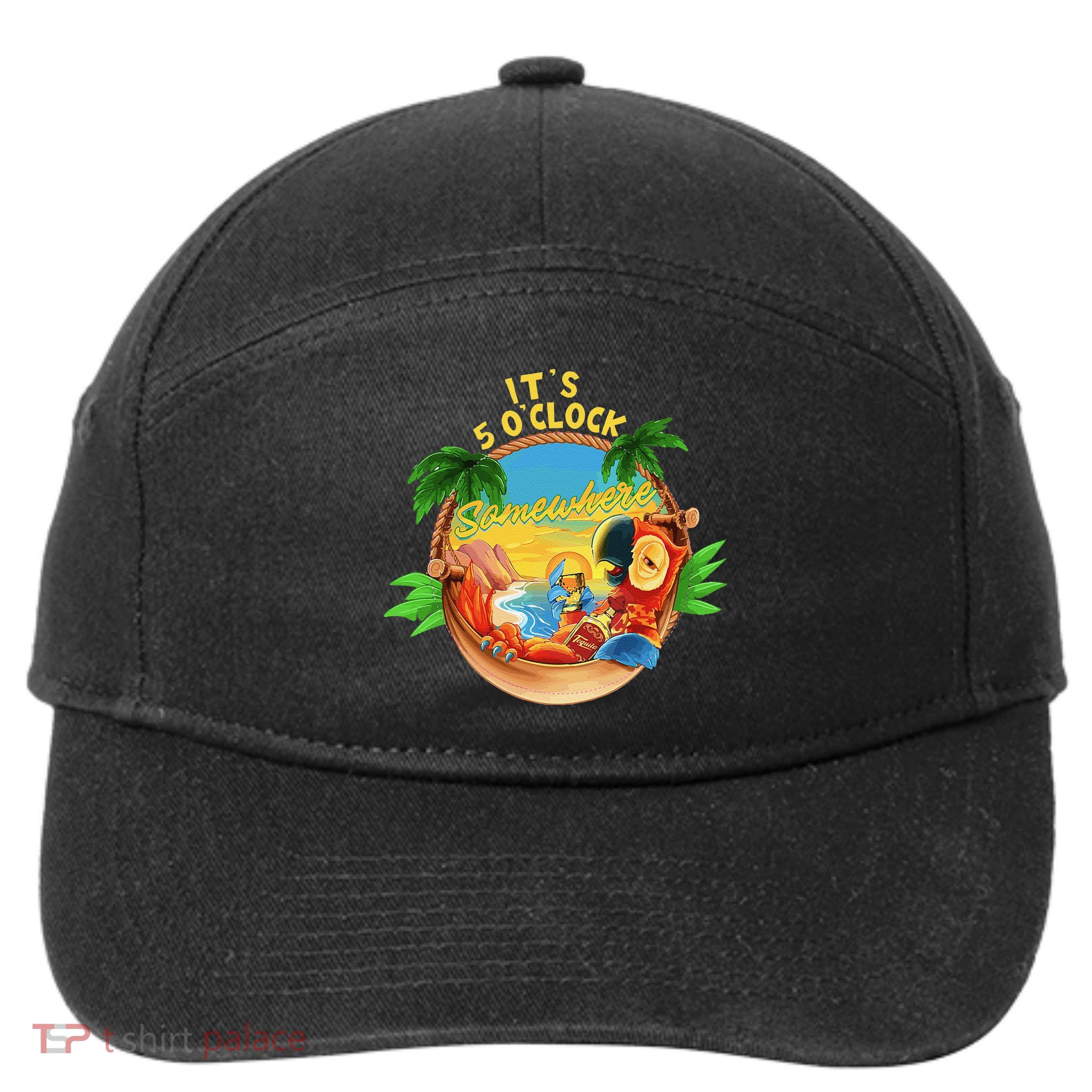 It Is 5 O'clock Somewhere Parrot Drinking Summer Vacation 7-Panel Snapback Hat