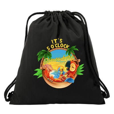 It Is 5 O'clock Somewhere Parrot Drinking Summer Vacation Drawstring Bag