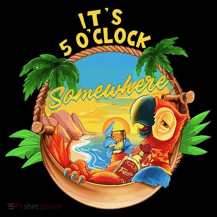 It Is 5 O'clock Somewhere Parrot Drinking Summer Vacation Flatbill Hat