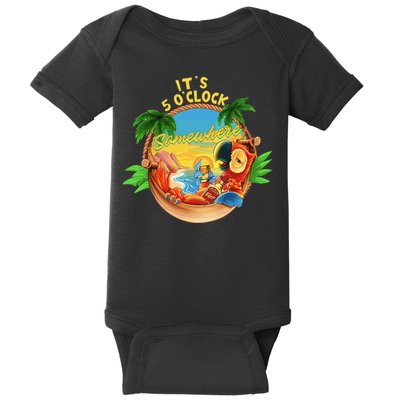 It Is 5 O'clock Somewhere Parrot Drinking Summer Vacation Baby Bodysuit