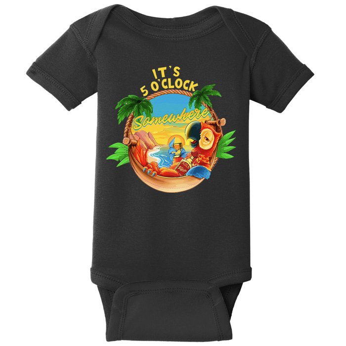 It Is 5 O'clock Somewhere Parrot Drinking Summer Vacation Baby Bodysuit