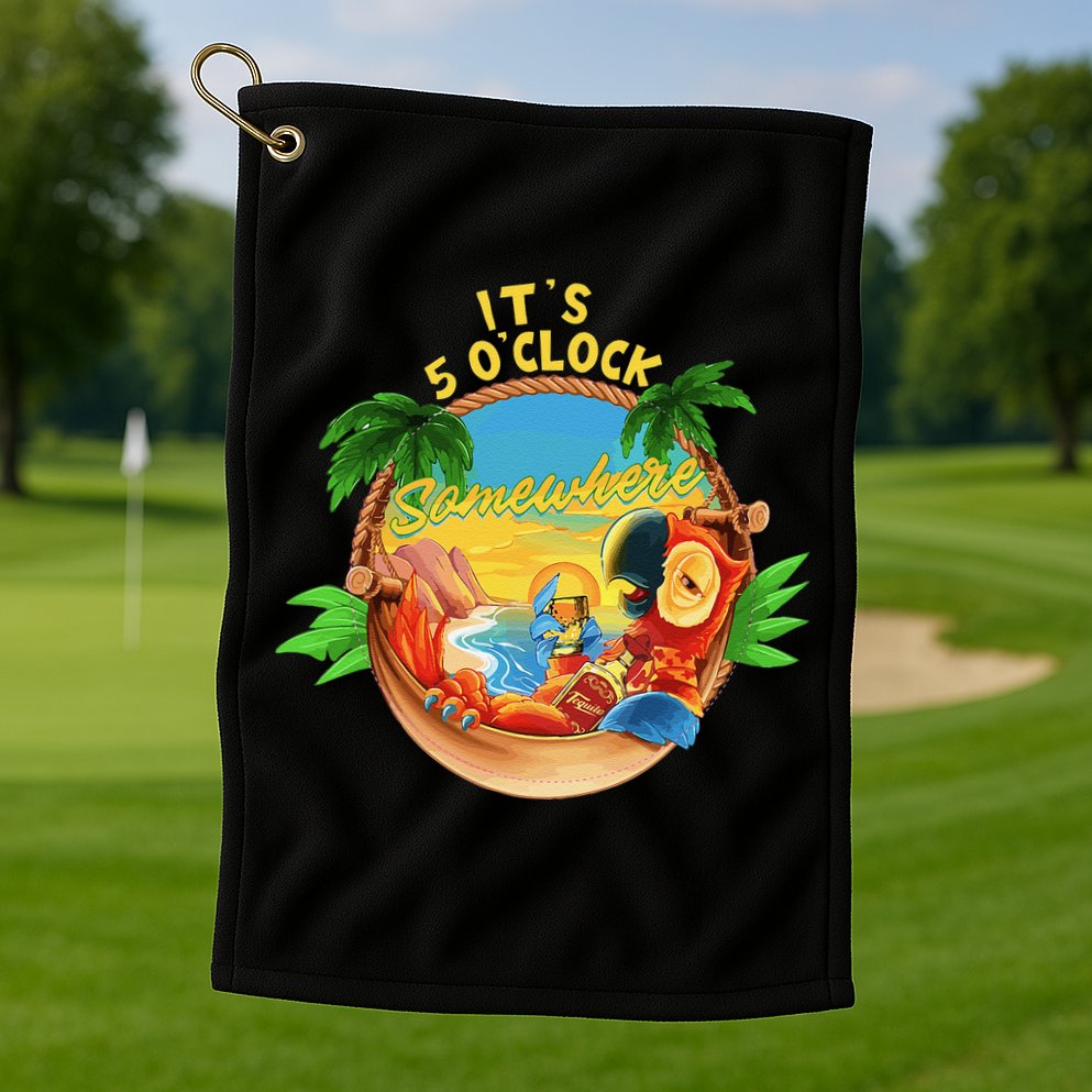 It Is 5 O'clock Somewhere Parrot Drinking Summer Vacation Golf Towel