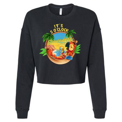It Is 5 O'clock Somewhere Parrot Drinking Summer Vacation Cropped Pullover Crew