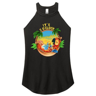 It Is 5 O'clock Somewhere Parrot Drinking Summer Vacation Women's Perfect Tri Rocker Tank