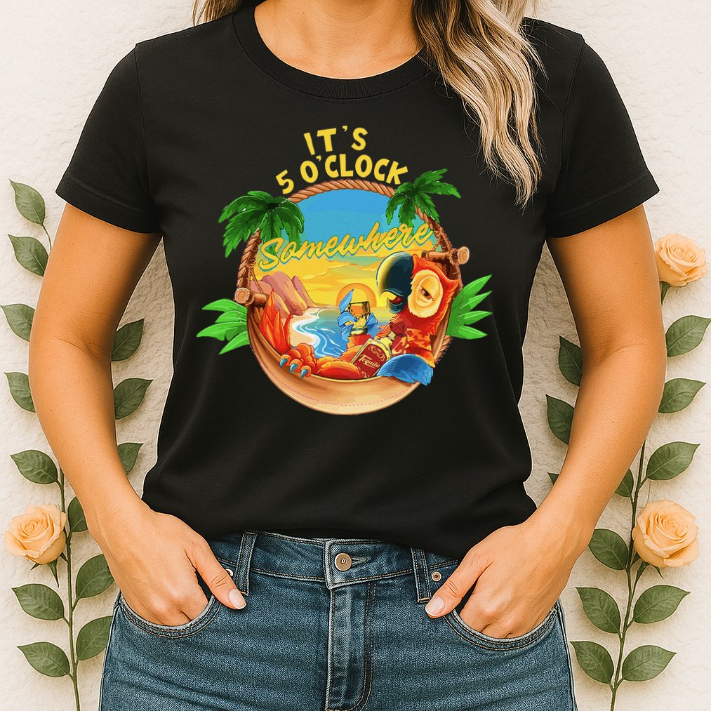 It Is 5 O'clock Somewhere Parrot Drinking Summer Vacation Womens T-Shirt