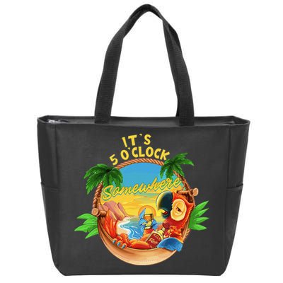 It Is 5 O'clock Somewhere Parrot Drinking Summer Vacation Zip Tote Bag