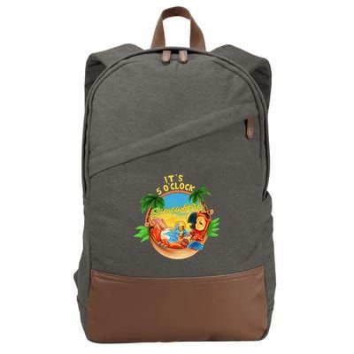 It Is 5 O'clock Somewhere Parrot Drinking Summer Vacation Cotton Canvas Backpack