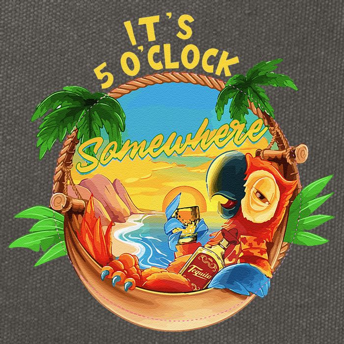 It Is 5 O'clock Somewhere Parrot Drinking Summer Vacation Cotton Canvas Backpack