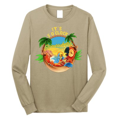 It Is 5 O'clock Somewhere Parrot Drinking Summer Vacation Long Sleeve Shirt