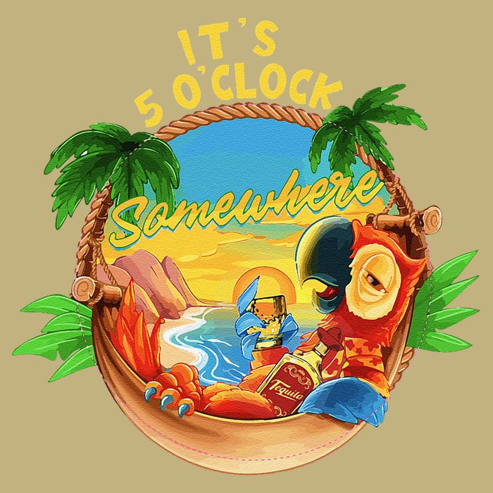 It Is 5 O'clock Somewhere Parrot Drinking Summer Vacation Button