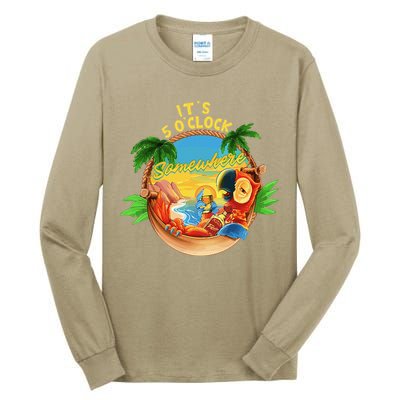It Is 5 O'clock Somewhere Parrot Drinking Summer Vacation Tall Long Sleeve T-Shirt