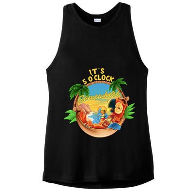 It Is 5 Oclock Somewhere Parrot Drinking Summer Vacation Ladies PosiCharge Tri-Blend Wicking Tank