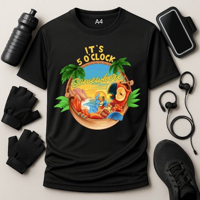 It Is 5 Oclock Somewhere Parrot Drinking Summer Vacation Performance Shirt