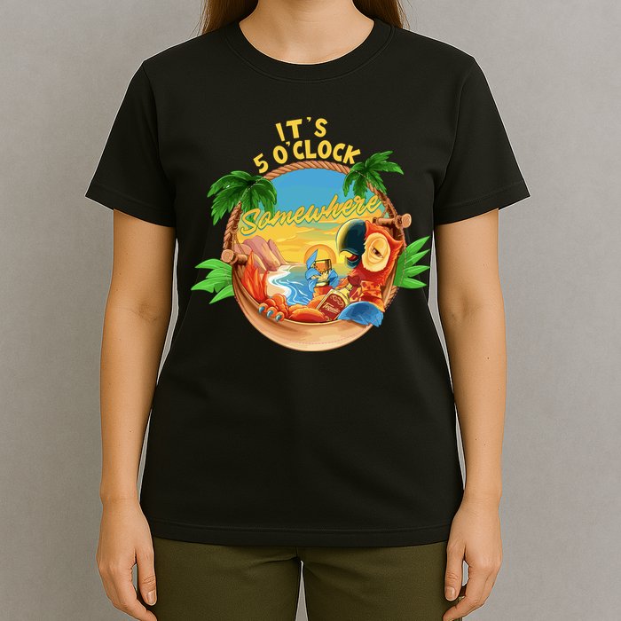 It Is 5 Oclock Somewhere Parrot Drinking Summer Vacation T-Shirt