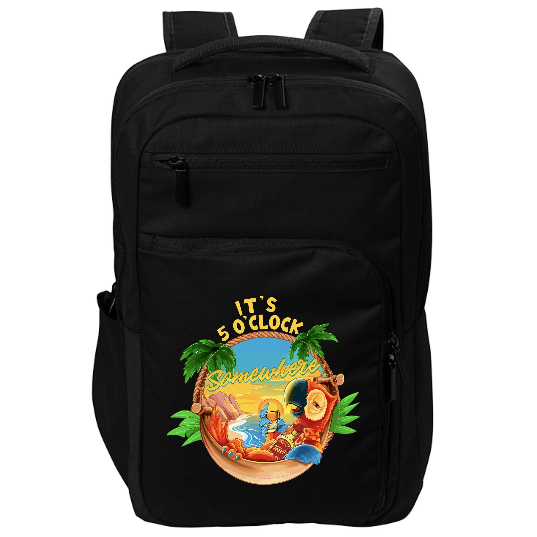 It Is 5 Oclock Somewhere Parrot Drinking Summer Vacation Impact Tech Backpack