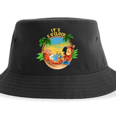 It Is 5 Oclock Somewhere Parrot Drinking Summer Vacation Sustainable Bucket Hat