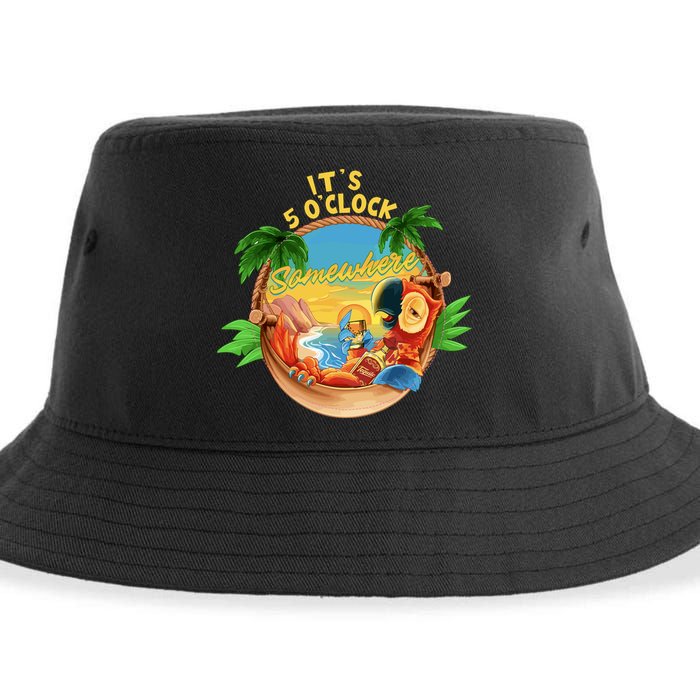 It Is 5 Oclock Somewhere Parrot Drinking Summer Vacation Sustainable Bucket Hat