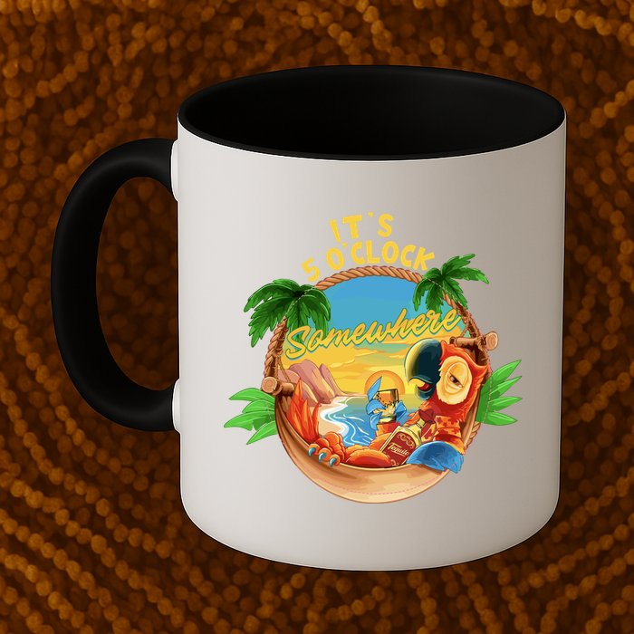 It Is 5 Oclock Somewhere Parrot Drinking Summer Vacation Mug