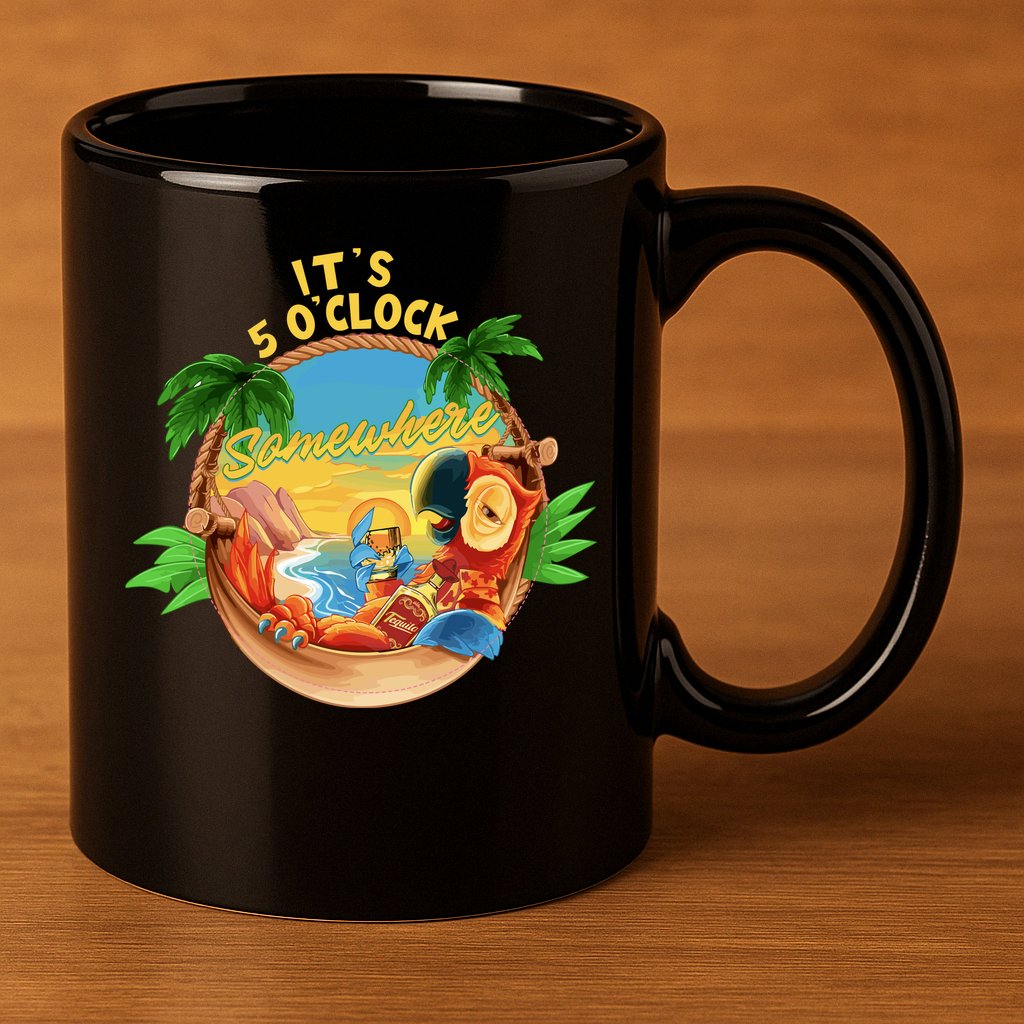 It Is 5 Oclock Somewhere Parrot Drinking Summer Vacation 11oz C Handle Ceramic Mug