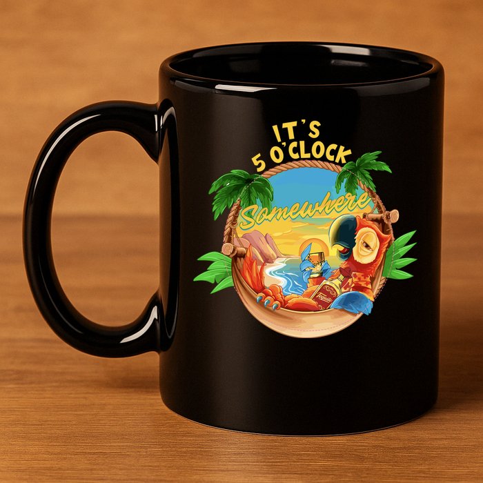 It Is 5 Oclock Somewhere Parrot Drinking Summer Vacation 11oz C Handle Ceramic Mug