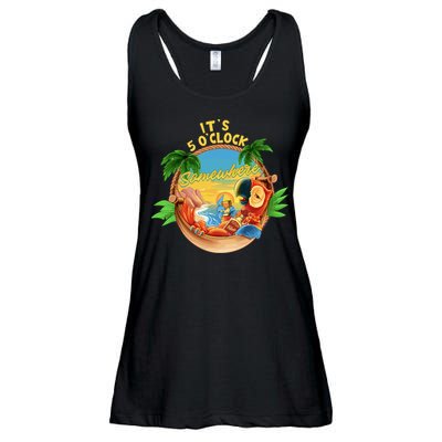 It Is 5 Oclock Somewhere Parrot Drinking Summer Vacation Ladies Essential Flowy Tank