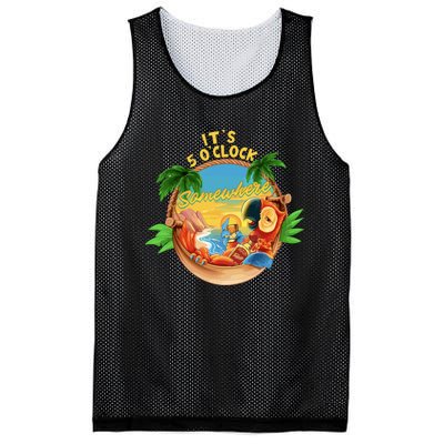 It Is 5 Oclock Somewhere Parrot Drinking Summer Vacation Mesh Reversible Basketball Jersey Tank