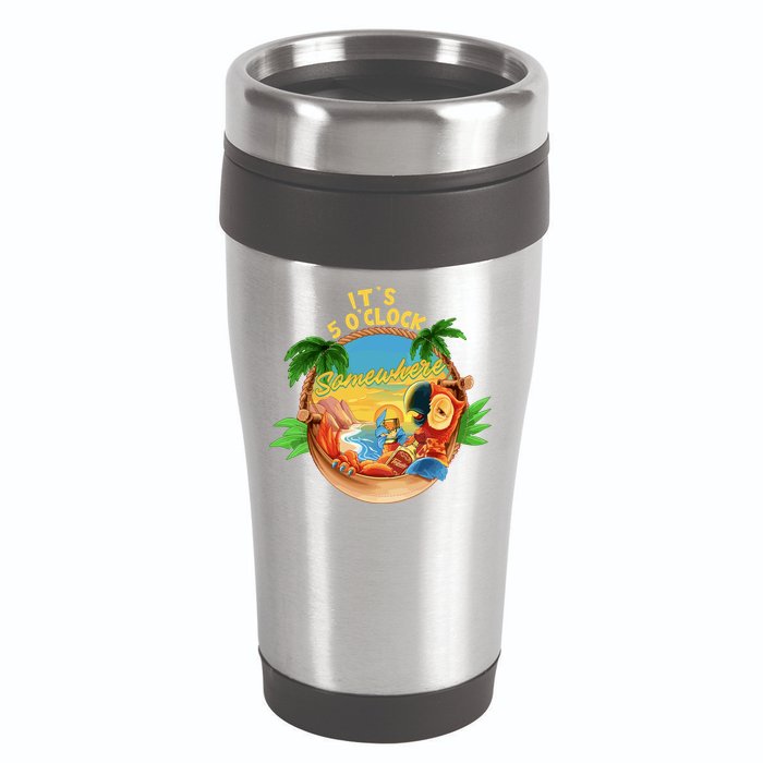 It Is 5 Oclock Somewhere Parrot Drinking Summer Vacation 16oz Travel Tumbler