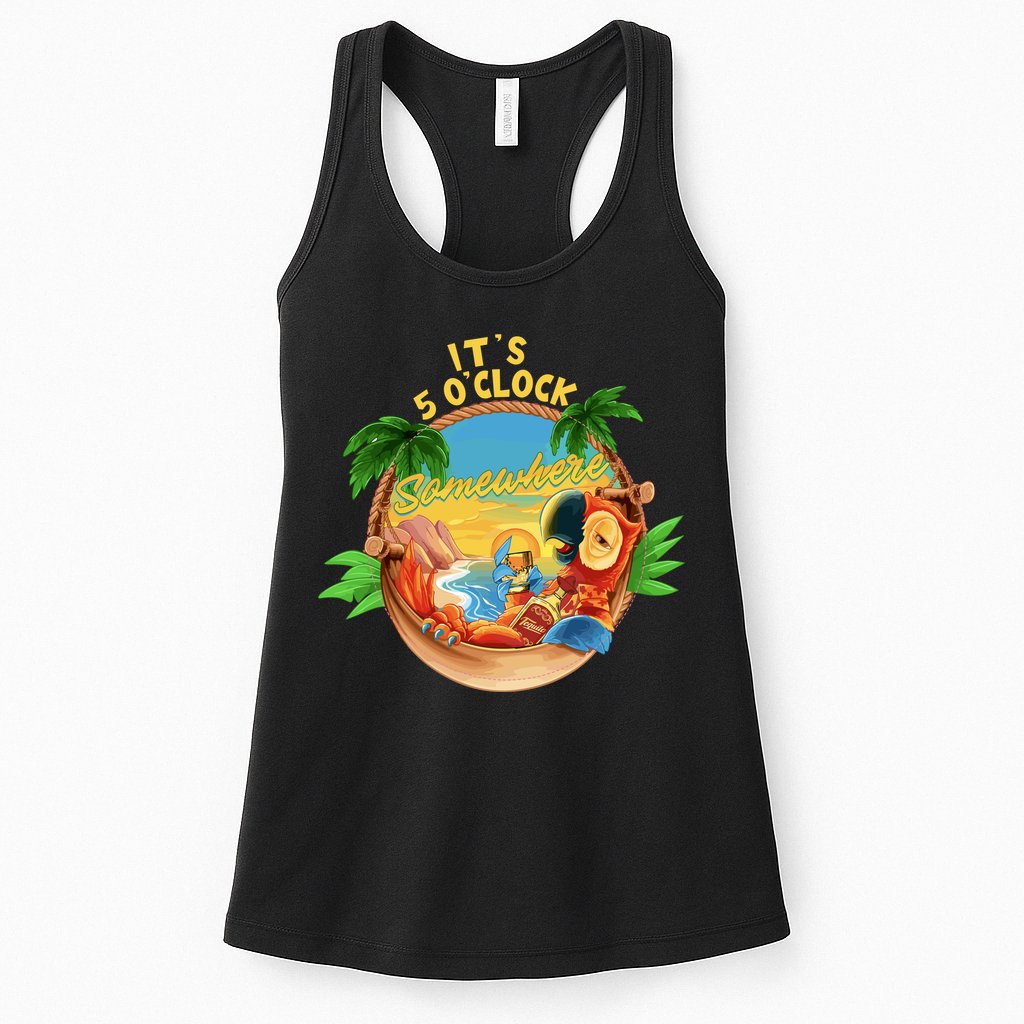It Is 5 Oclock Somewhere Parrot Drinking Summer Vacation Womens Tank Top