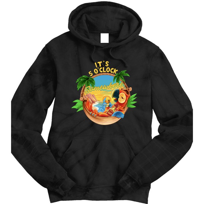 It Is 5 Oclock Somewhere Parrot Drinking Summer Vacation Tie Dye Hoodie