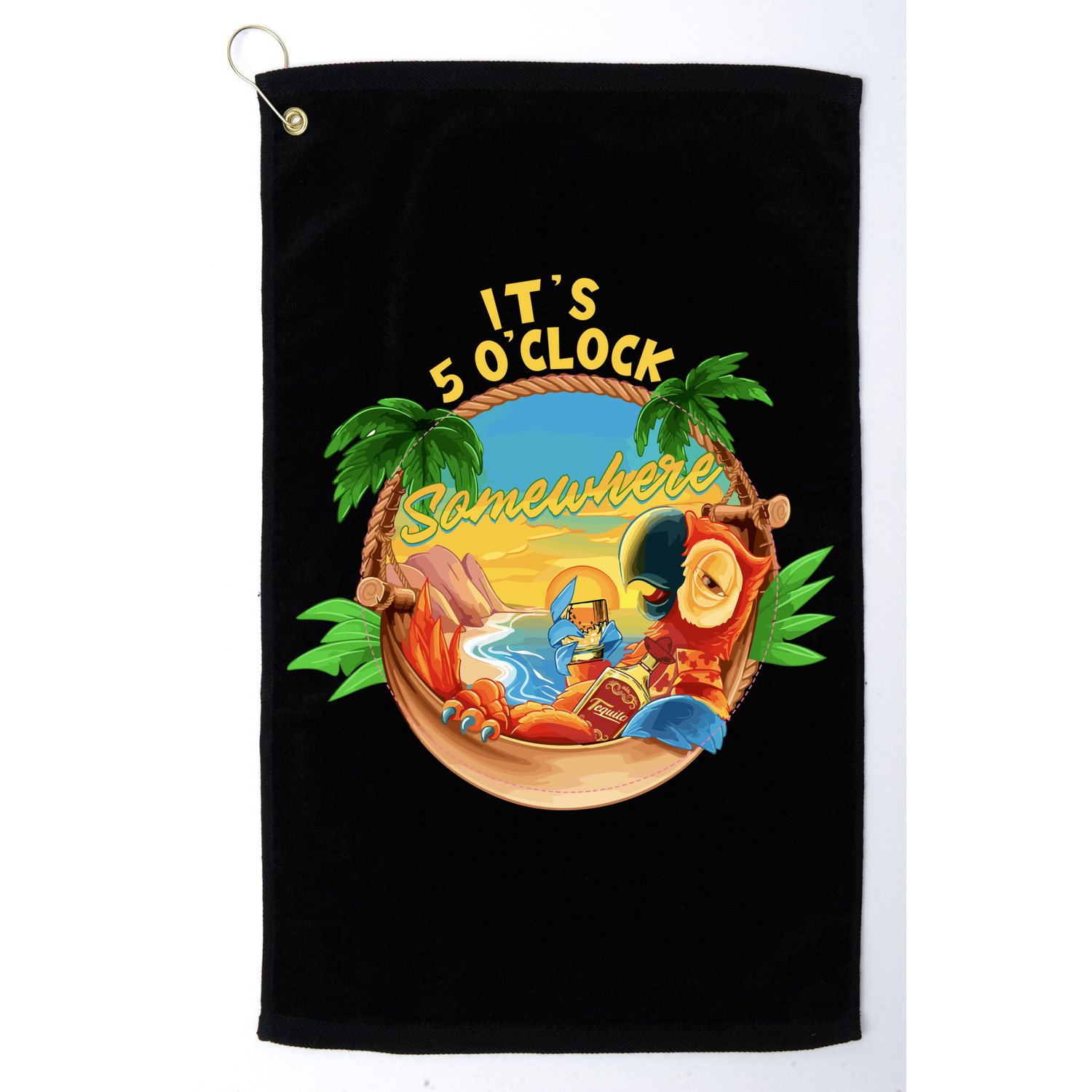It Is 5 Oclock Somewhere Parrot Drinking Summer Vacation Golf Towel